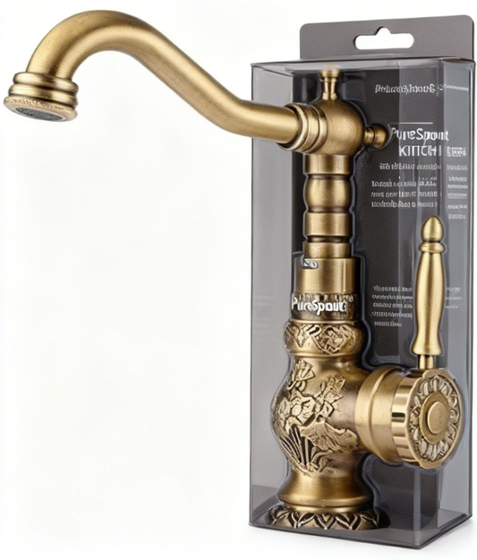 PureSpout® Cascading Waterfall Kitchen Faucet – Turn Sink Chores into a Mini Mountain Spring Escape | Matte Black/Brushed Gold Rust-Resistant Finish